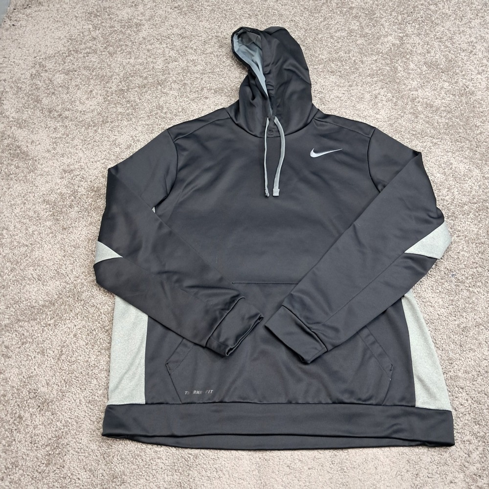 Nike Therma-FIT Mens XL Pullover Hoodie Black Grey Athletic Sweatshirt 7092